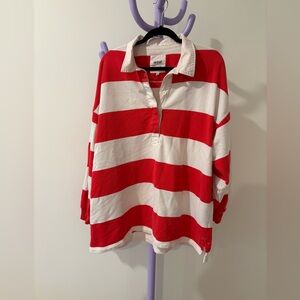 Red and White Striped Rugby Shirt